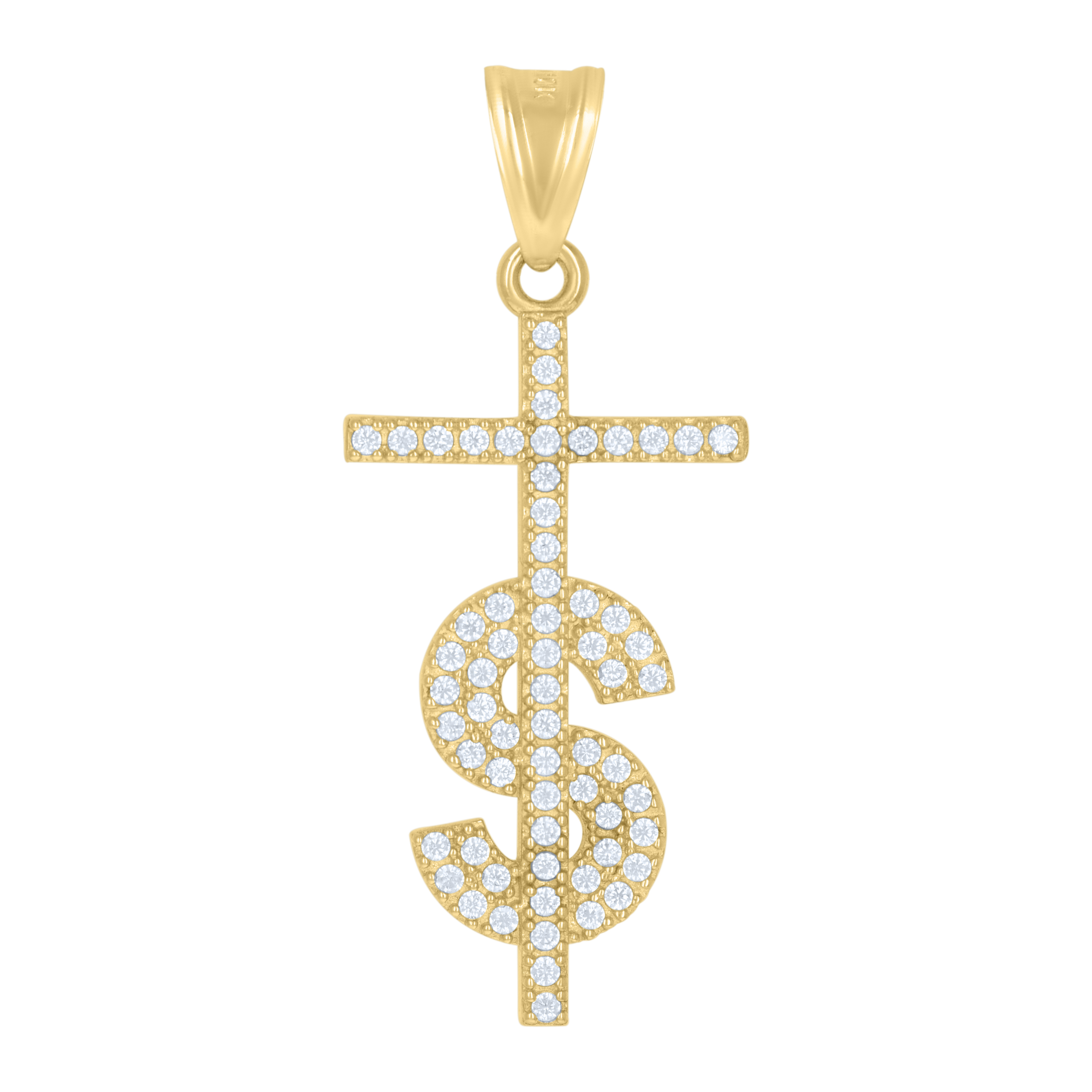 10kt 10k Yellow Gold Mens Cubic-Zirconia Dollar Sign Cross Charm Pendant